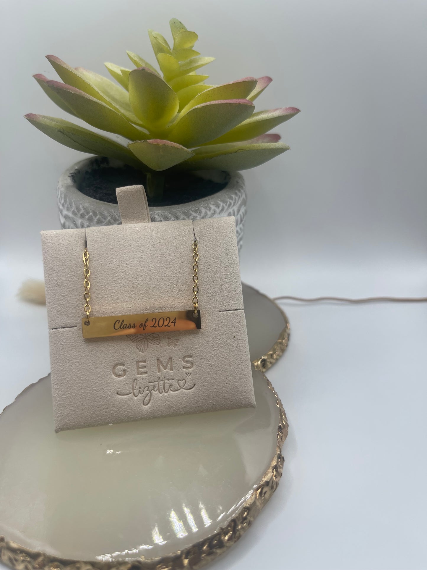 Engraved Rectangle Bar Necklace